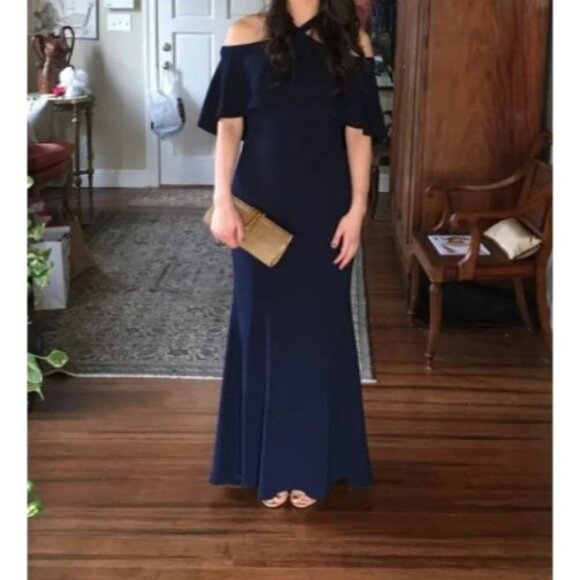 Carmen Marc Valvo Navy Blue Kayla Formal Gown $795 - Picture 2 of 10